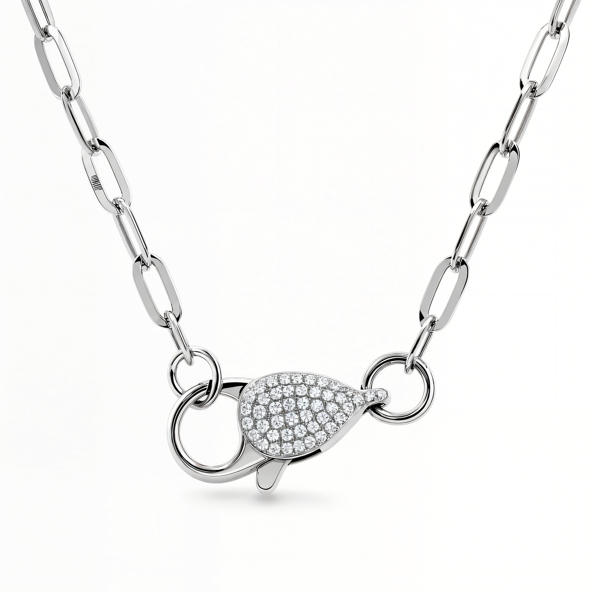 Micro Pave Diamond Lobster Clasp Paper Clip Link Necklace