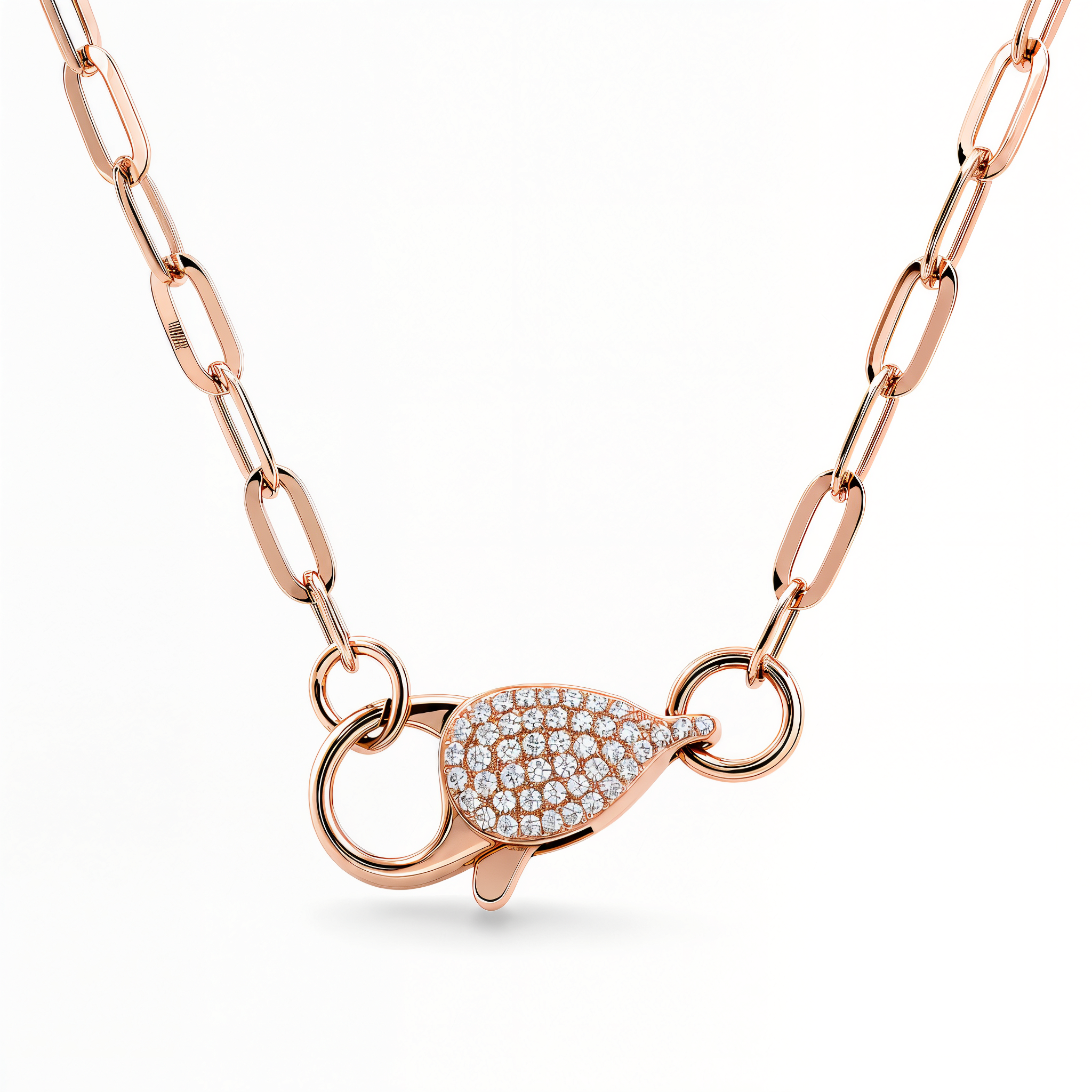 Micro Pave Diamond Lobster Clasp Paper Clip Link Necklace