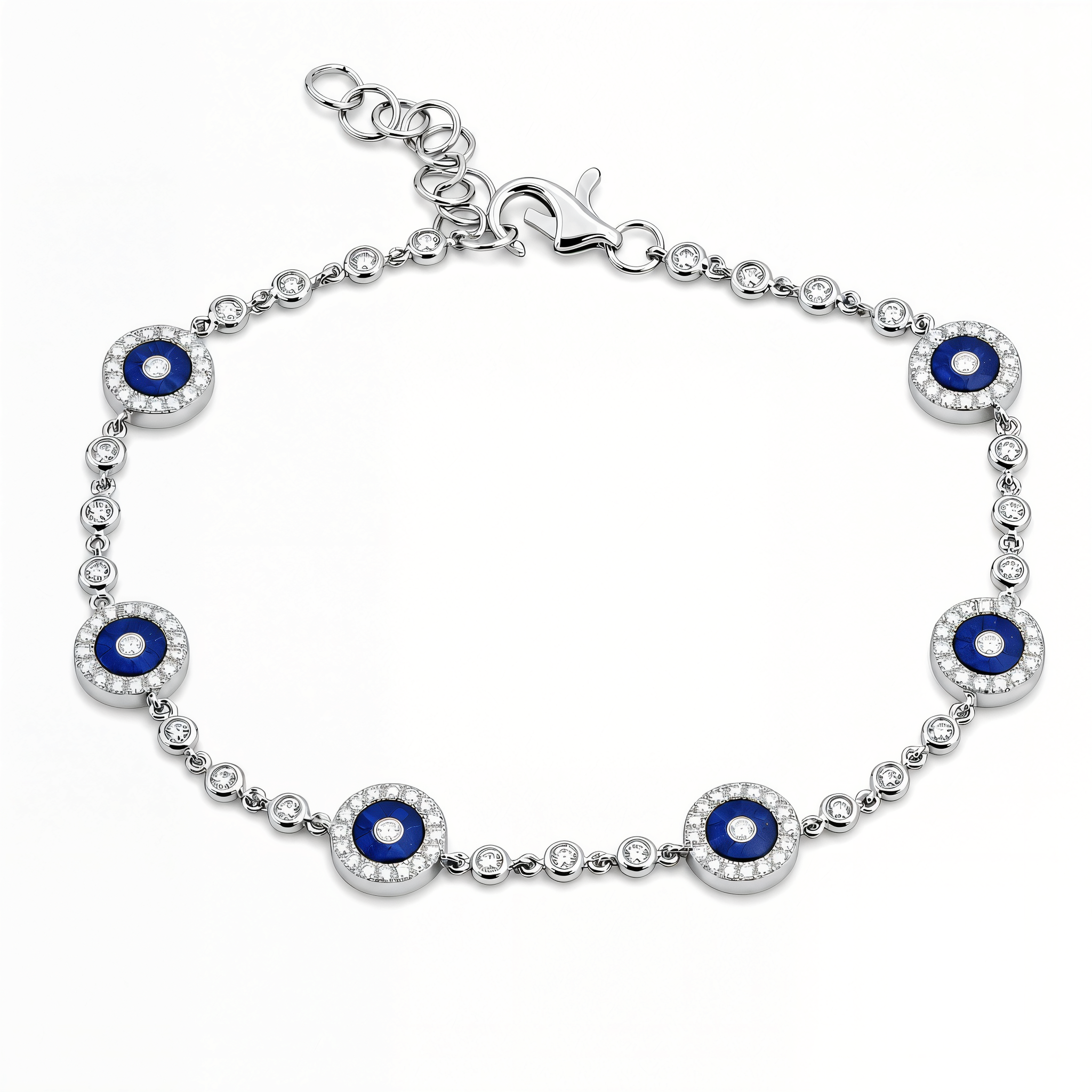 Diamond Halo Lapis Evil Eyes Bracelet