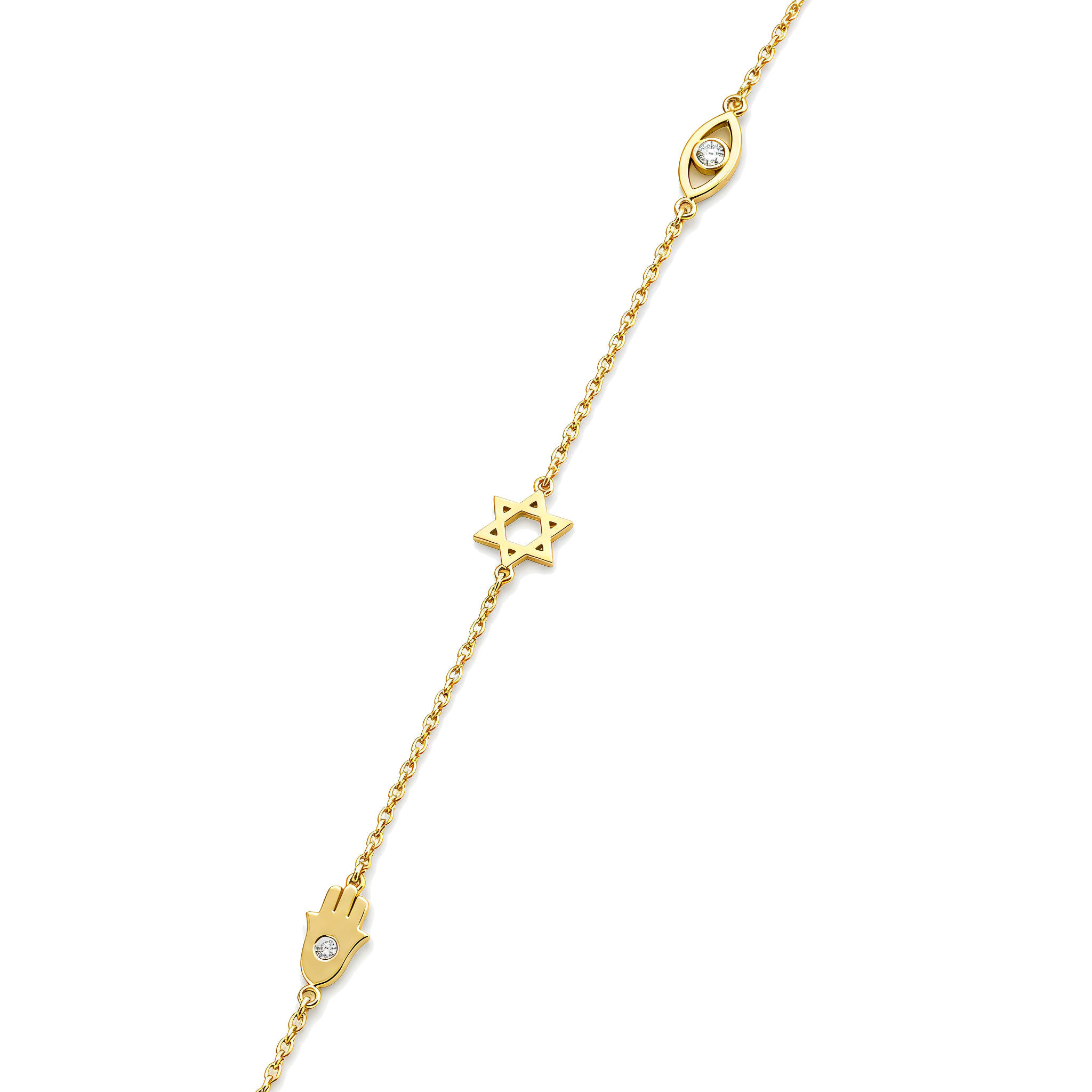 Petite Hamsa Evil Eye & Star Of David Diamond Hand Chain