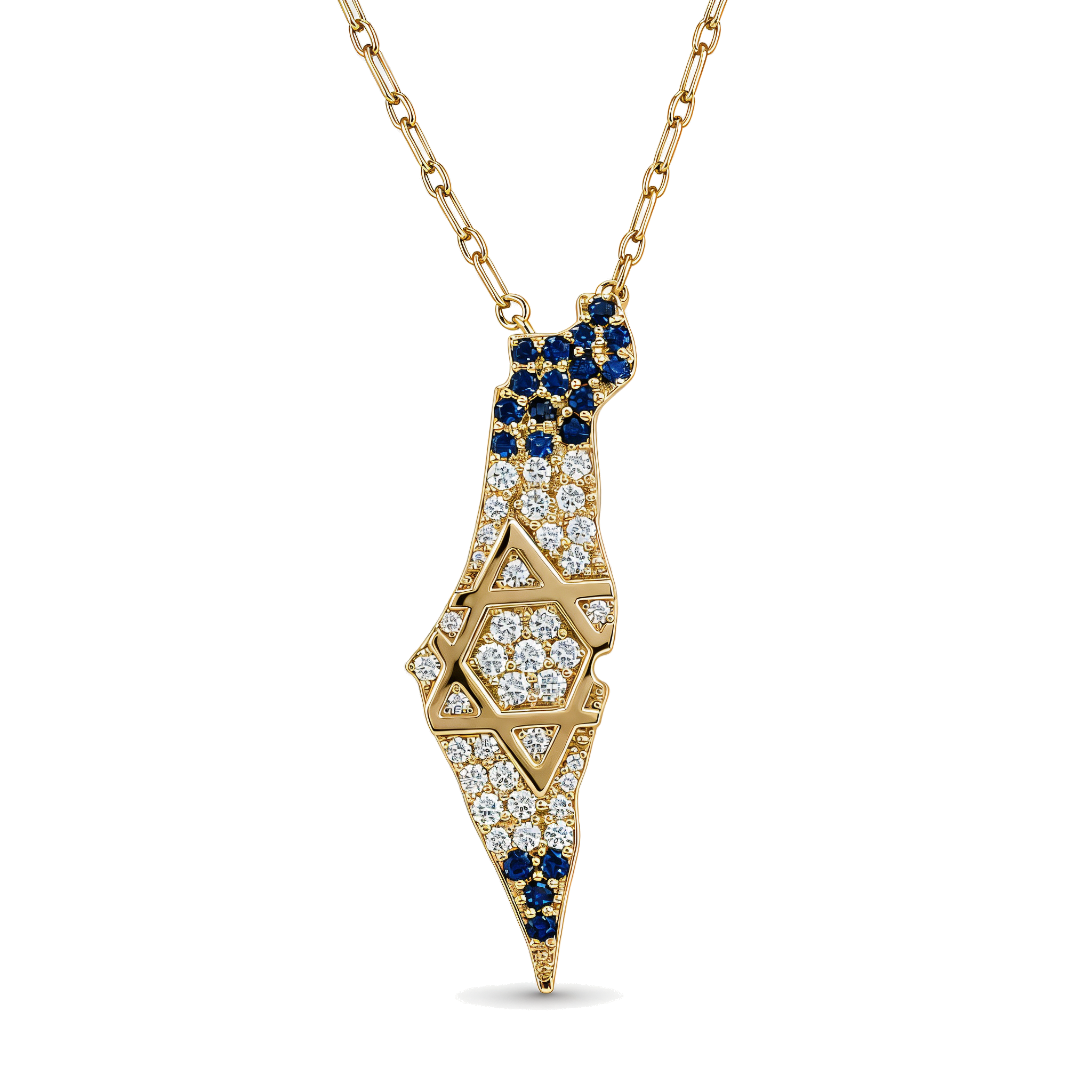 Land Of Israel Map Diamond & Sapphire Pendant ©