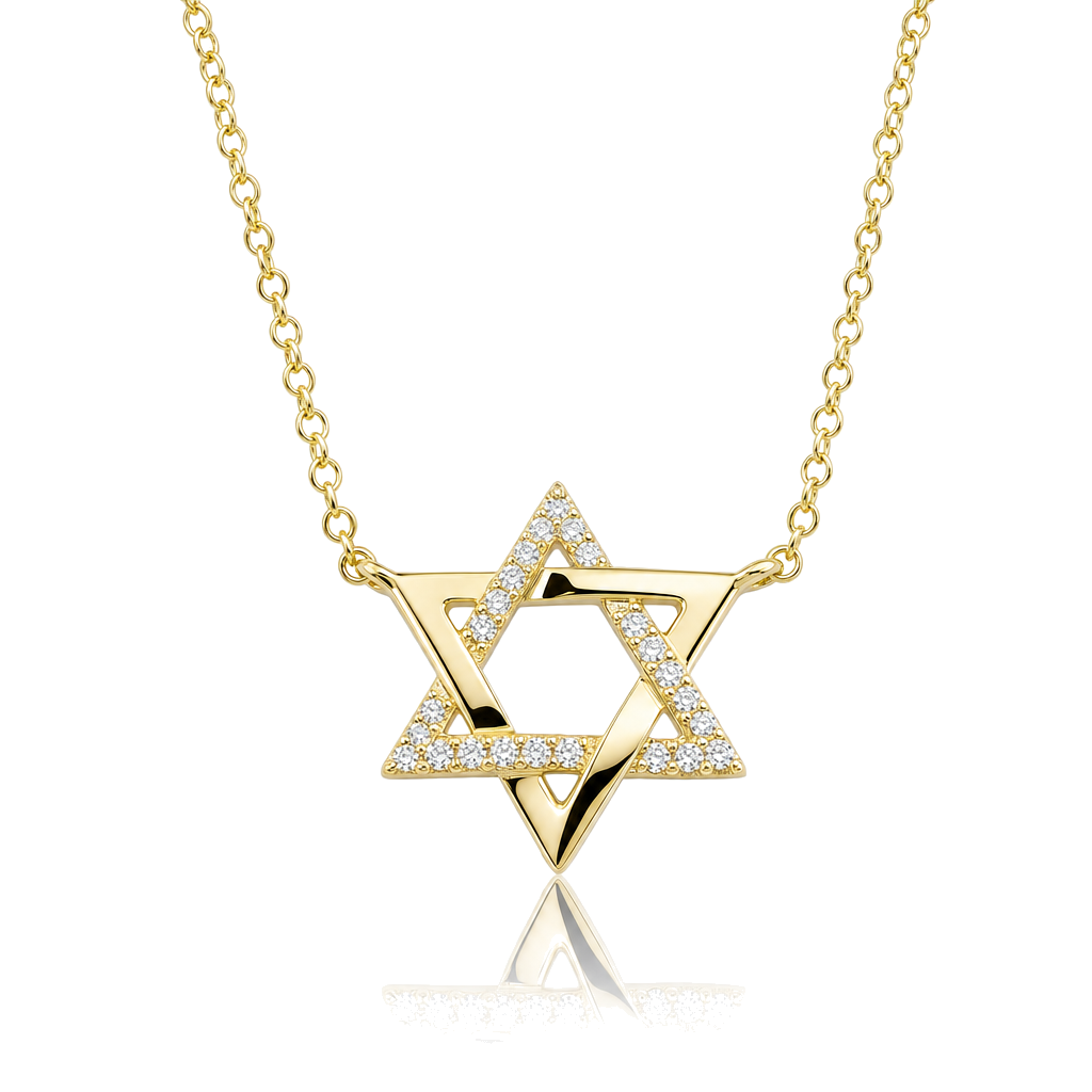 Half Pave Diamond Star of David Necklace