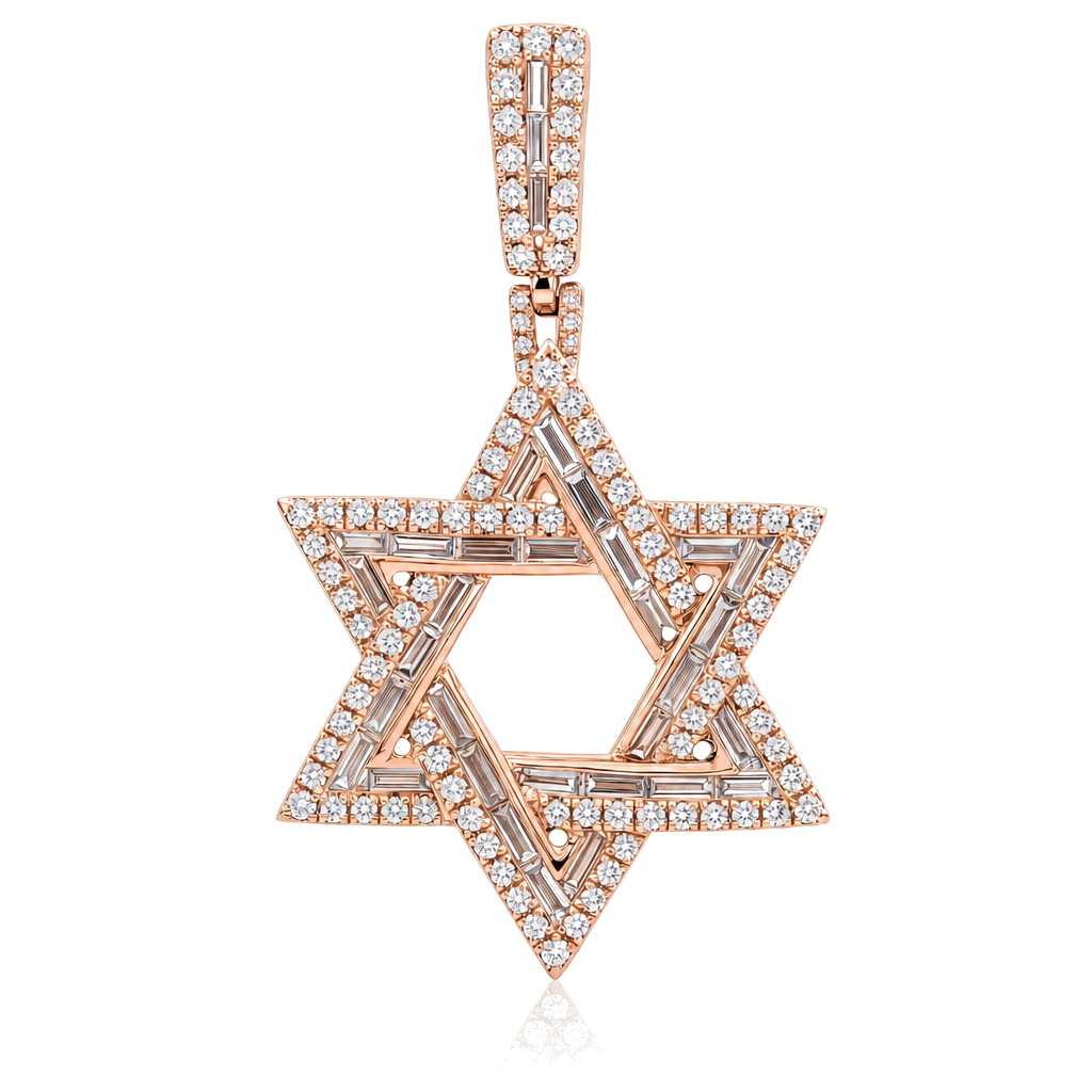 Baguette & Round Diamond Star of David Pendant ©
