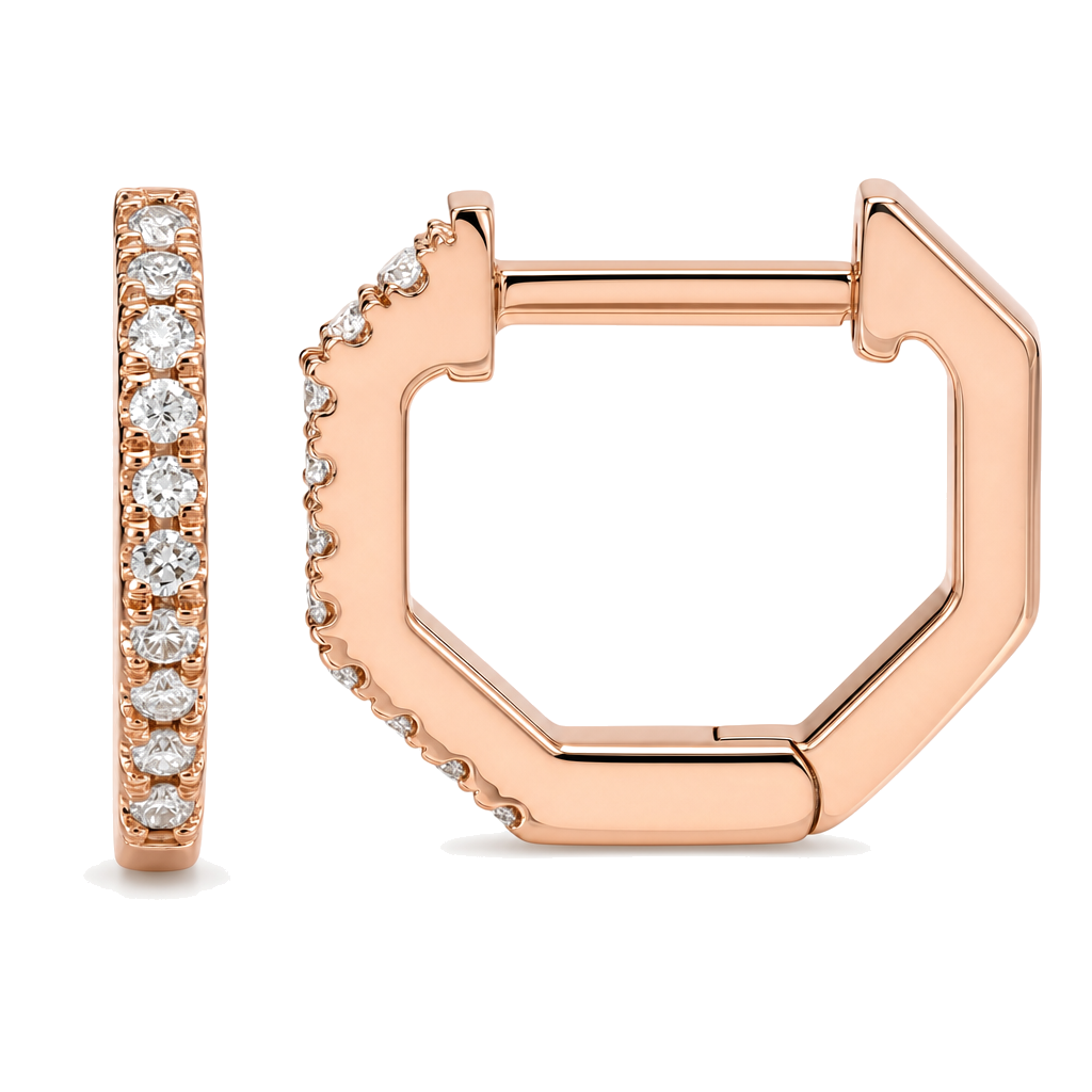 Diamond Pave Hexagon Huggies