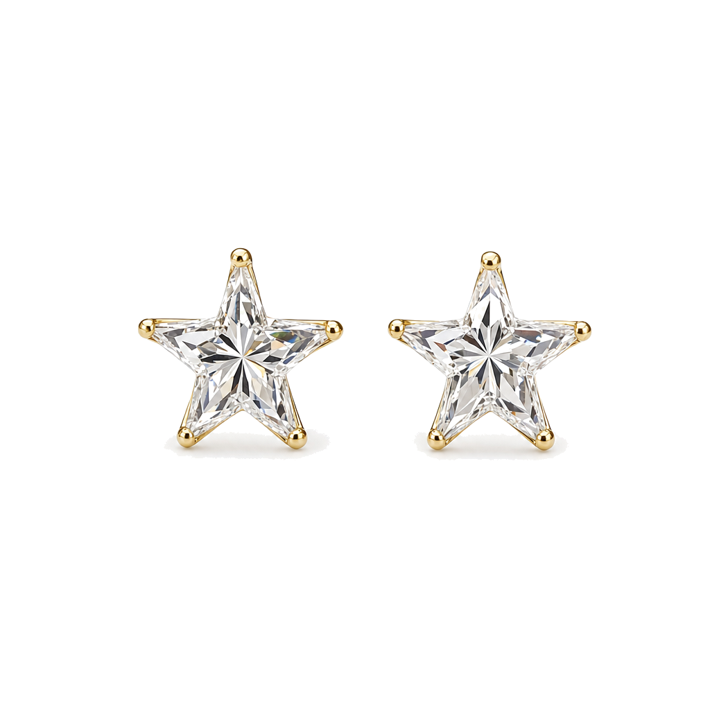Natural Solid Star Shaped Diamond Stud Earrings