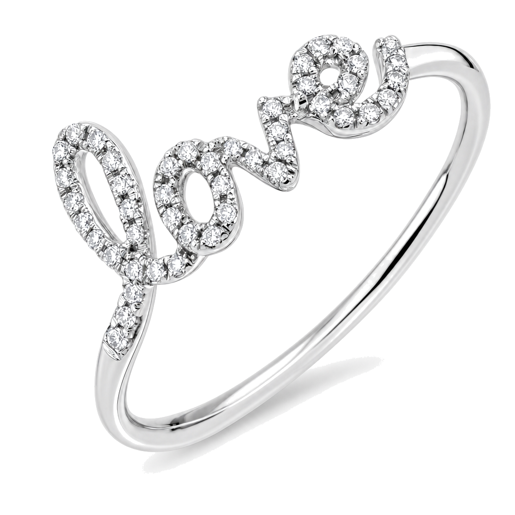 Diamond Pave Love Statement Script Ring