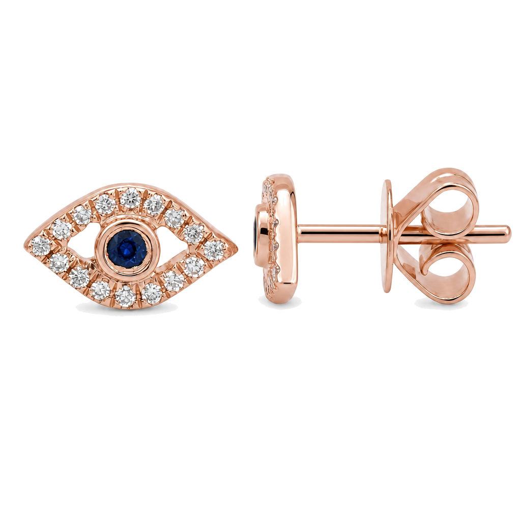 Mini Diamond Pave Evil Eye Button Earrings