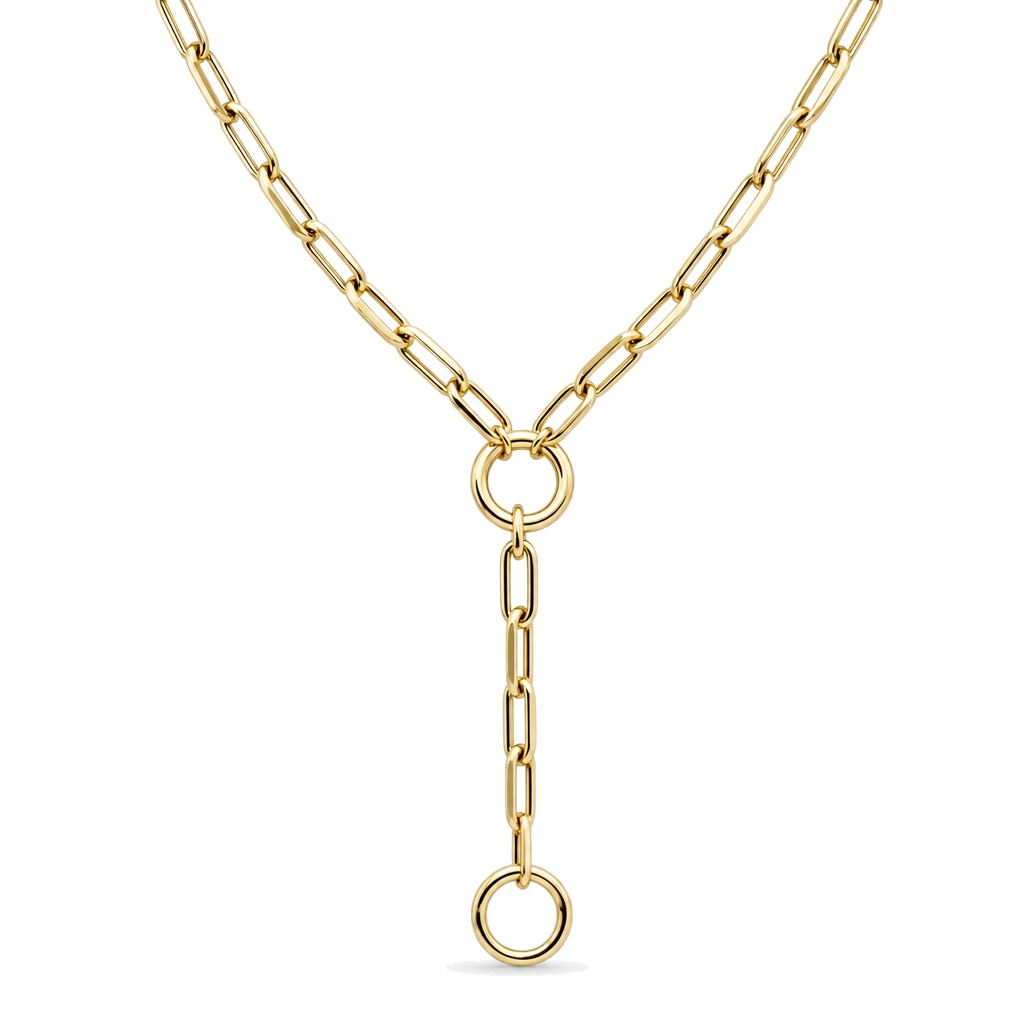 Knife Edge Paper Clip Link Lariat Gold Necklace, 14K gold, Izakov Fine Jewelry