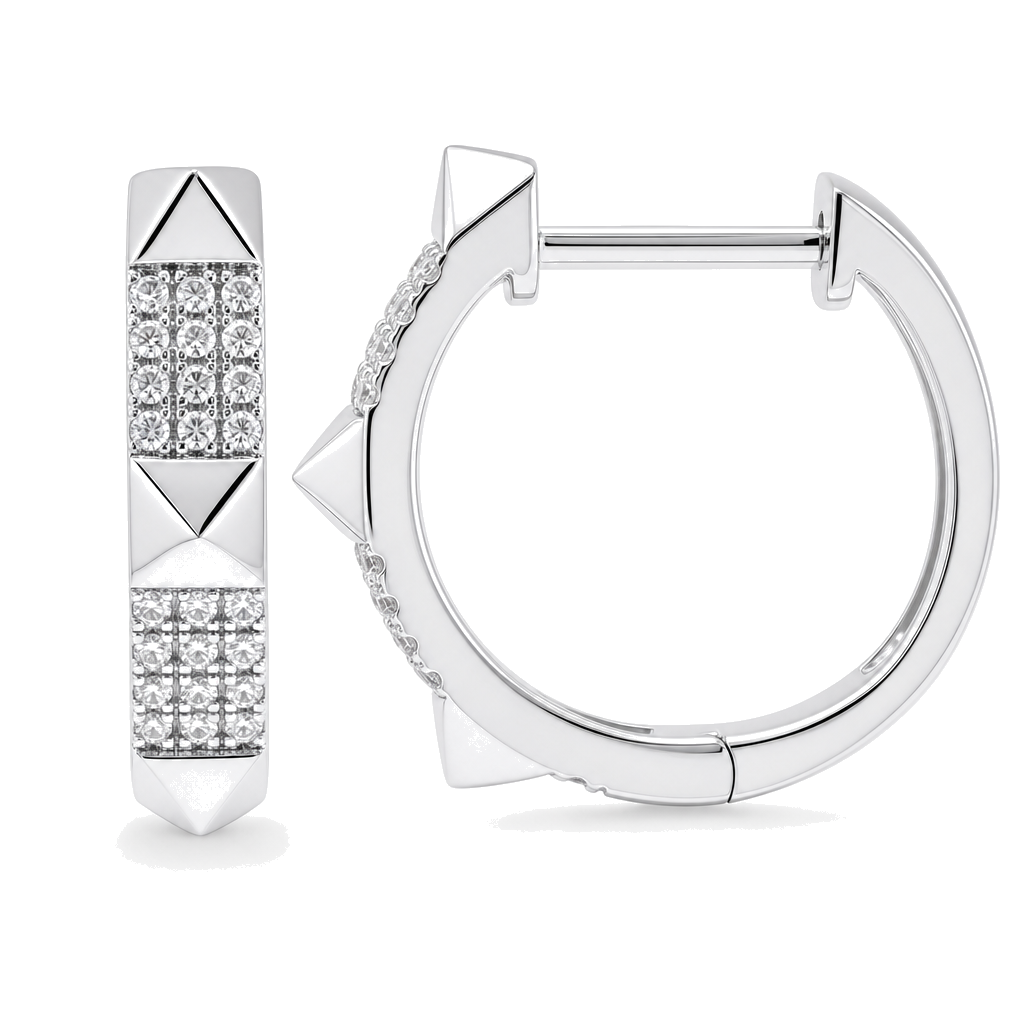 3-Row Micro Pave Diamond Pyramid Stud Huggies