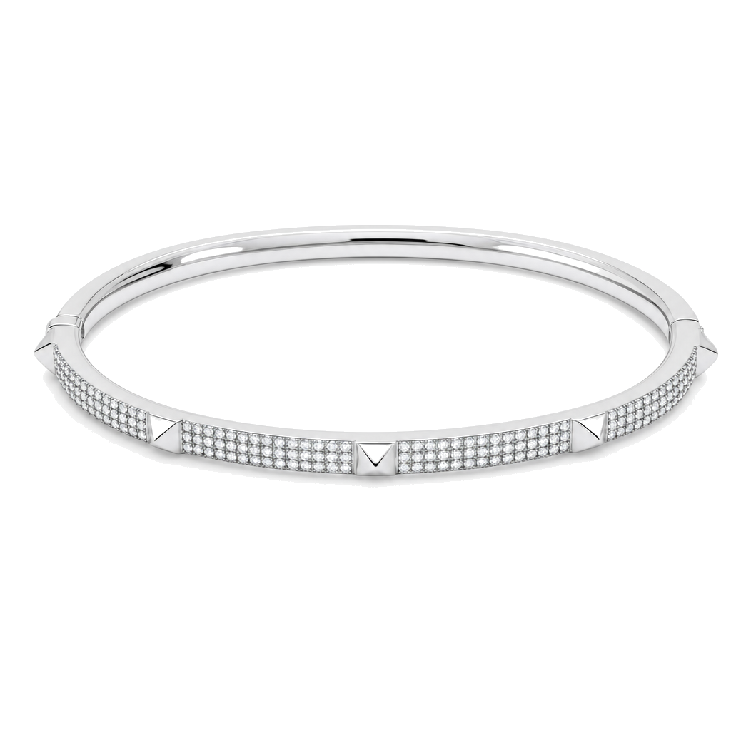 3-Row Diamond Pave Pyramid Stud Bangle
