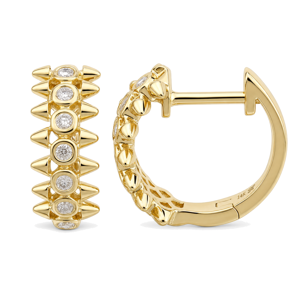 Diamond Bezel Spikes Huggies