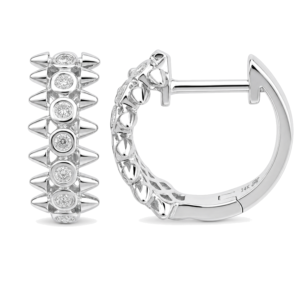 Diamond Bezel Spikes Huggies