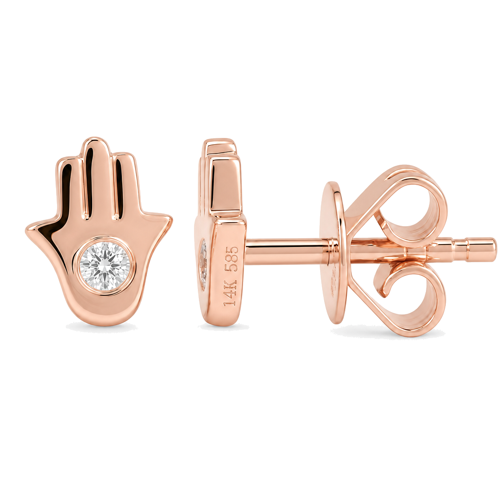 Diamond Accent Petite Hamsa Button Earrings