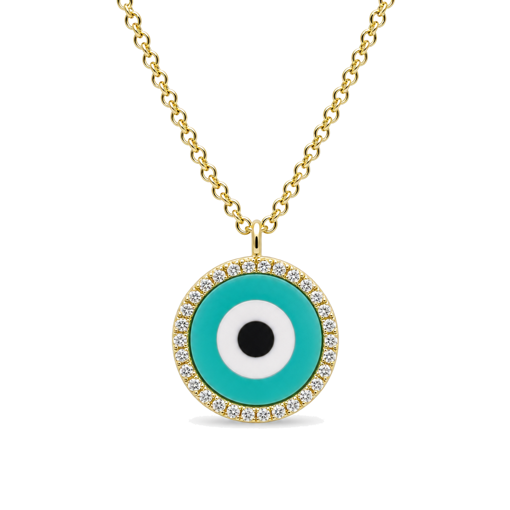 Diamond Halo Gemstone Evil Eye Necklace, diamond, Izakov Fine Jewelry