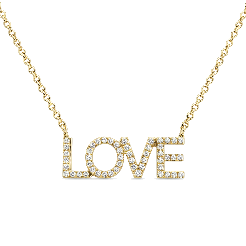 Diamond Pave Love Statement Necklace, diamond, Izakov Fine Jewelry