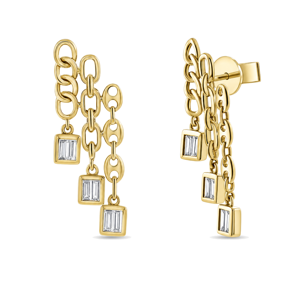 Multi Links Baguette Bezel Drop Earrings