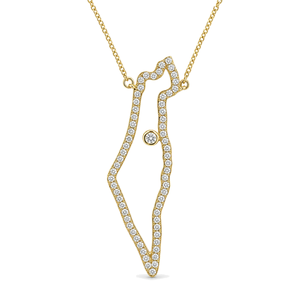 Diamond Outline Land Of Israel Necklace, diamond, Izakov Fine Jewelry