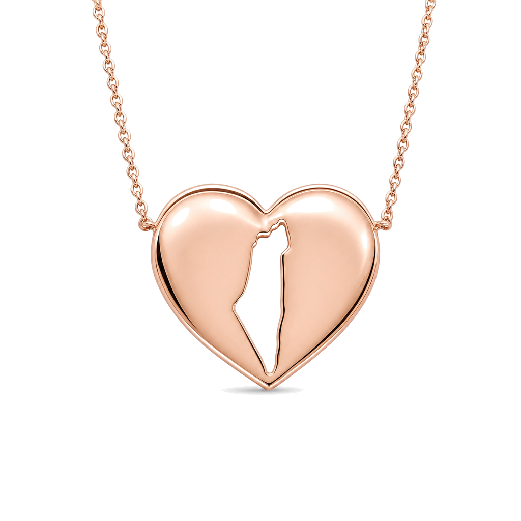 Land Of Israel Cutout Heart Gold Necklace ©, side view