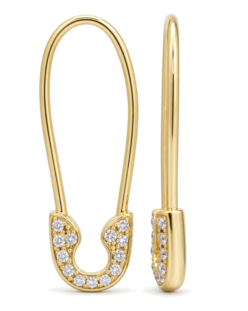 Petite Diamond Safety Pin Earrings, diamond, Izakov Fine Jewelry