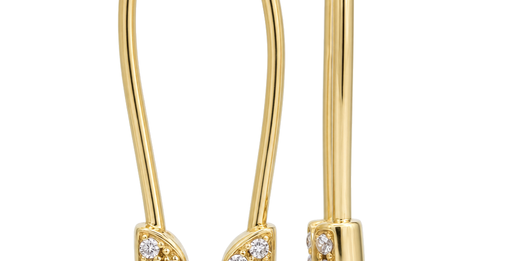 Petite Diamond Safety Pin Earrings, diamond, Izakov Fine Jewelry