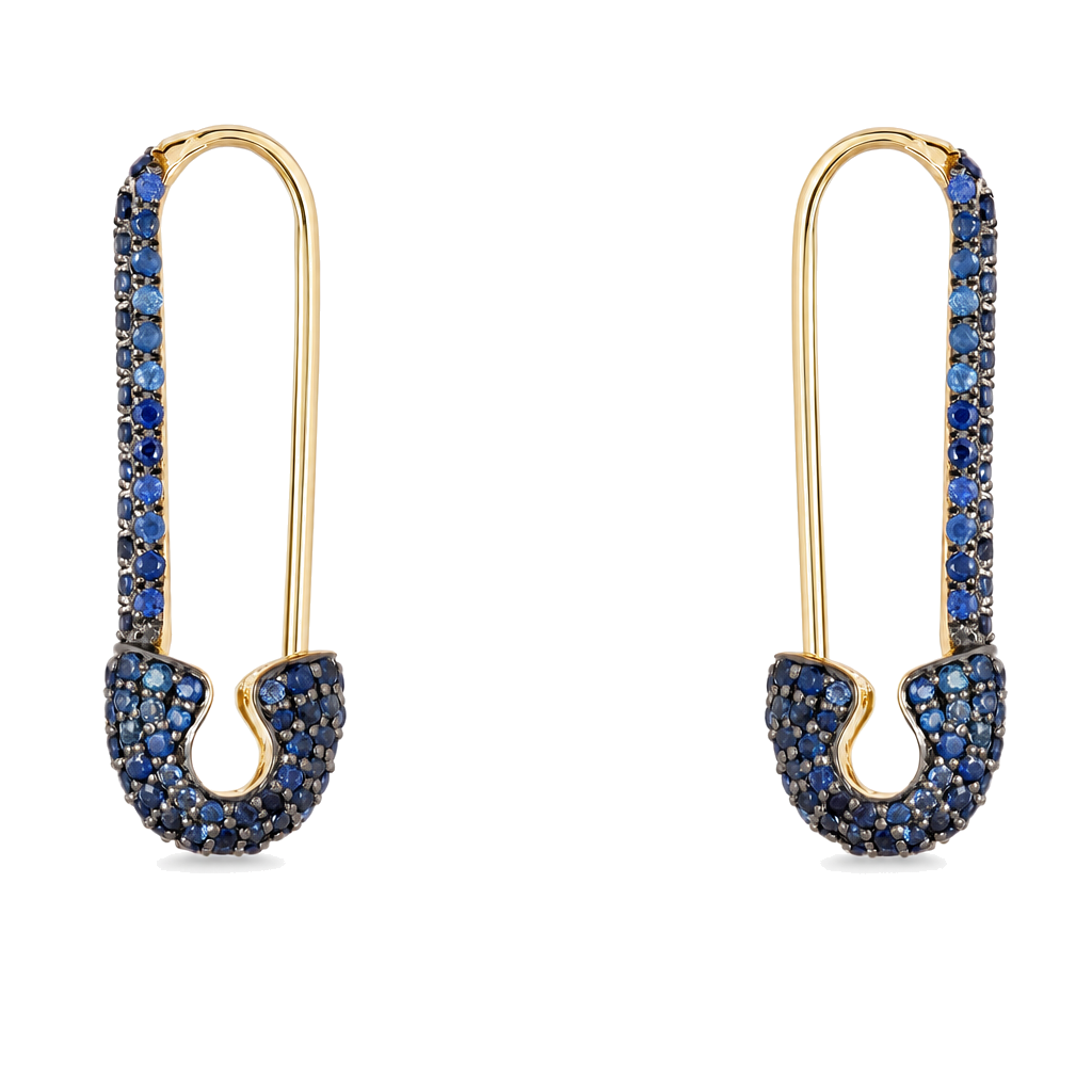 Micro Pave Blue Sapphire Large Safety Pin Earrings