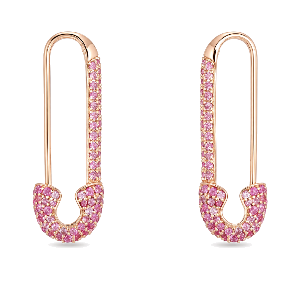 Micro Pave Pink Sapphire Large Safety Pin Earrings, sapphire, Izakov Fine Jewelry