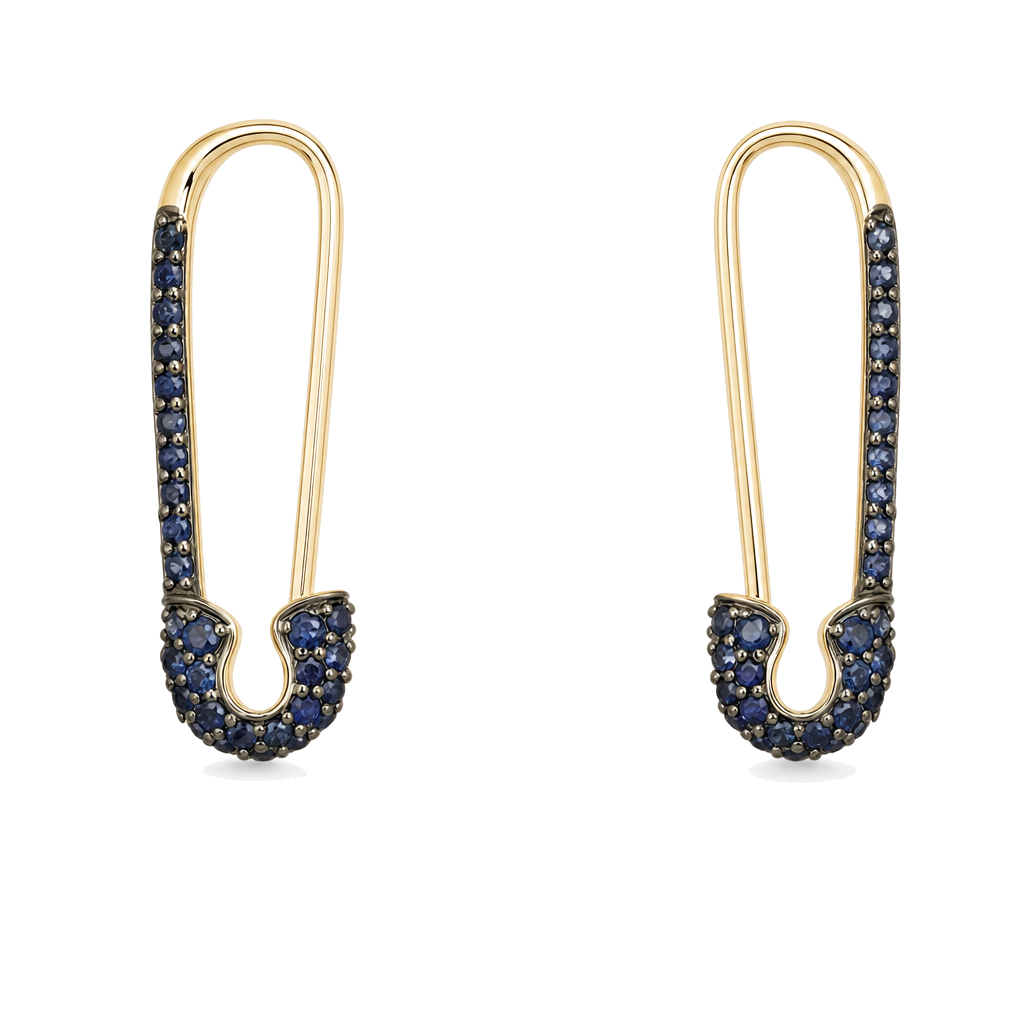Micro Pave Blue Sapphire Small Safety Pin Earrings