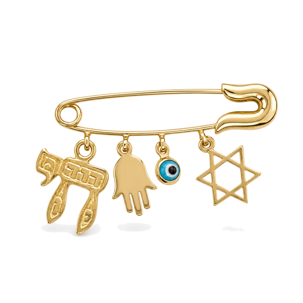 Jewish Charms Gold Baby Safety Pin, gold, Izakov Fine Jewelry