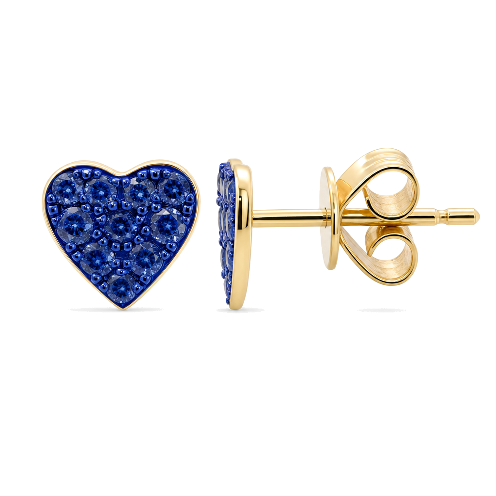Micro Pave Gemstone Heart Button Earrings