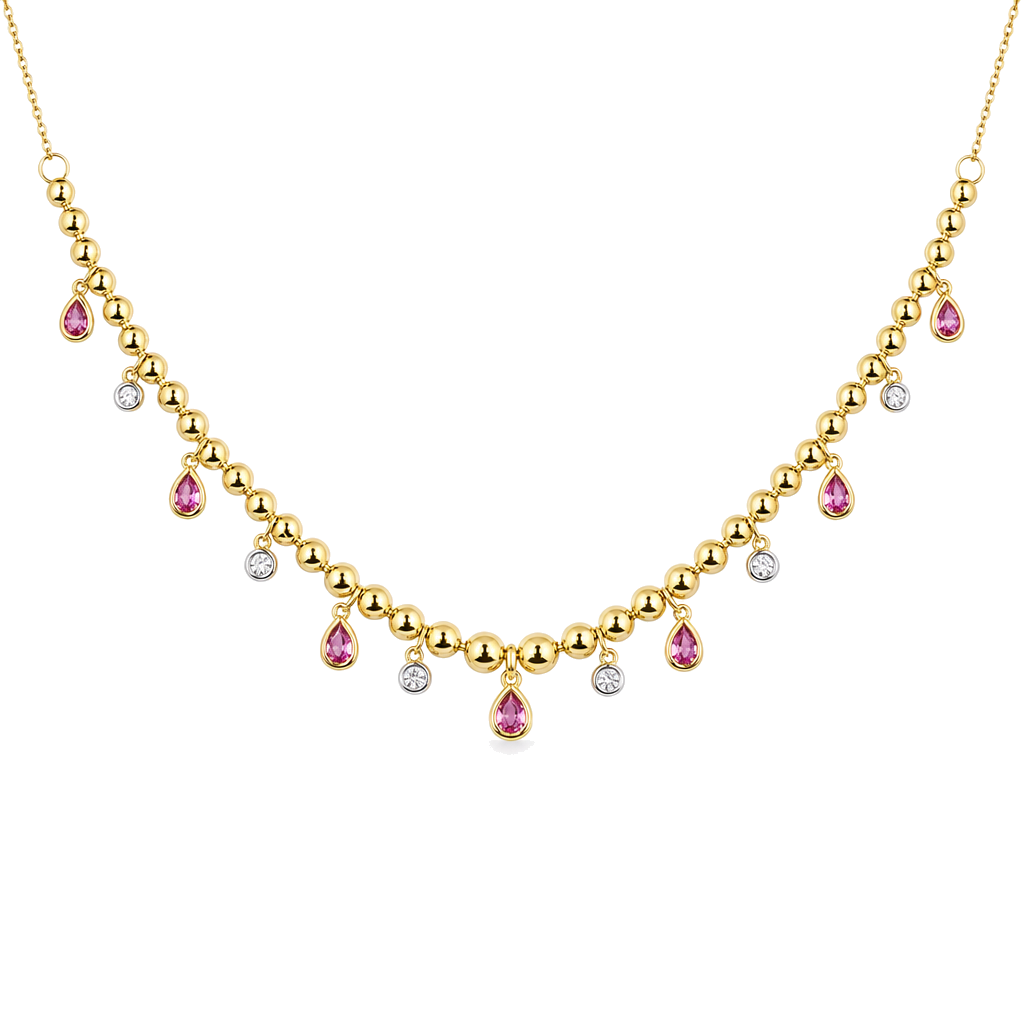 Drop Pear Gemstone Bezel Ball Chain Diamond Necklace
