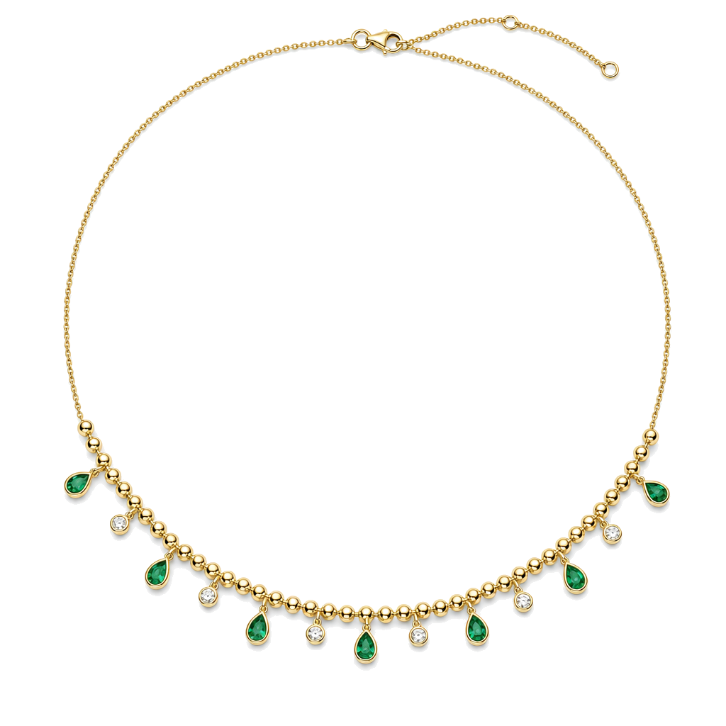 Drop Pear Gemstone Bezel Ball Chain Diamond Necklace
