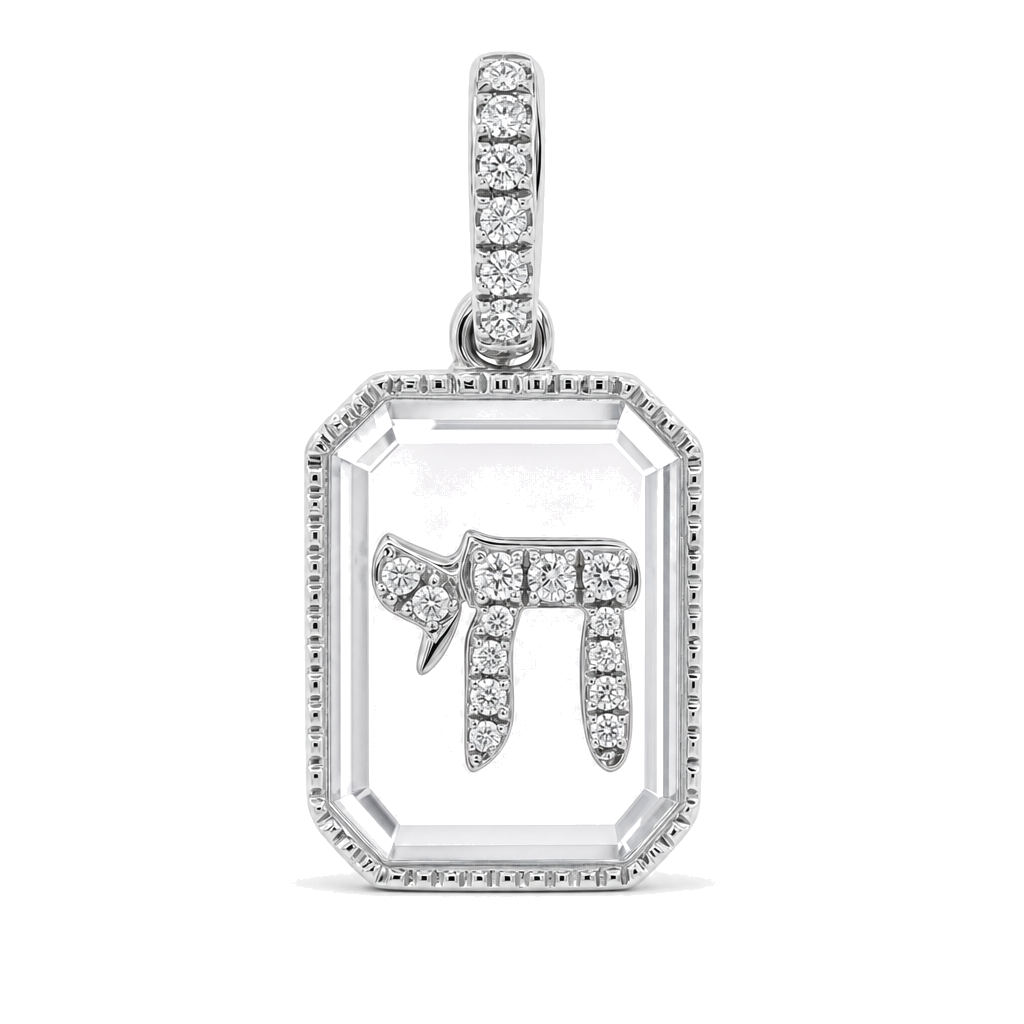 Diamond Chai On Crystal Pendant worn on hand