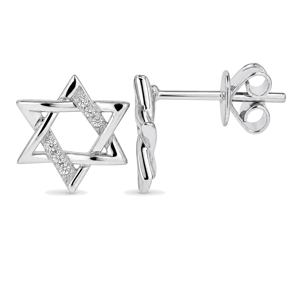 Diamond Accented Star of David Earrings close-up, diamond