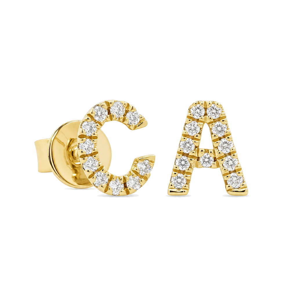 Pave Diamond Initial Earrings, diamond, Izakov Fine Jewelry