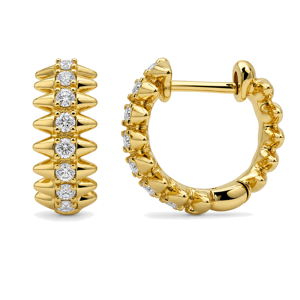 Diamond Bezels Spikes Huggies, diamond, Izakov Fine Jewelry