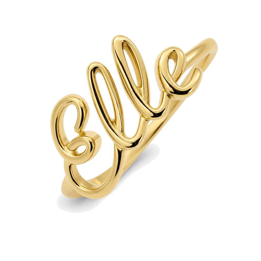 Personalized Script Nameplate Gold Ring