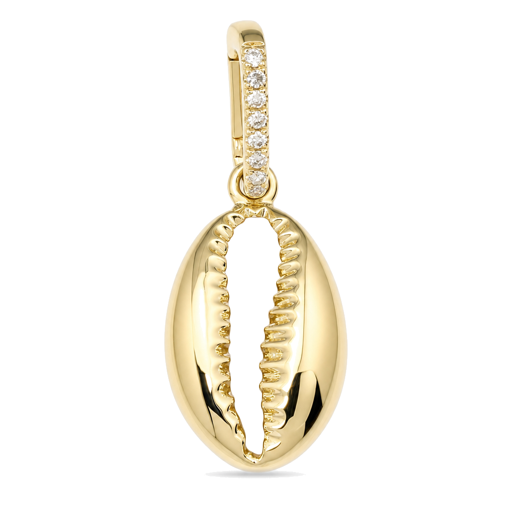 Cowrie Shell Diamond Necklace Charm, diamond, Izakov Fine Jewelry