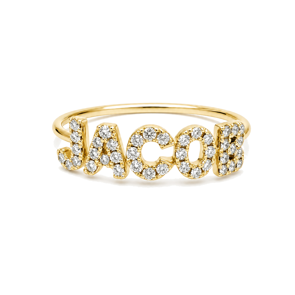 Personalized Diamond Block Name Ring