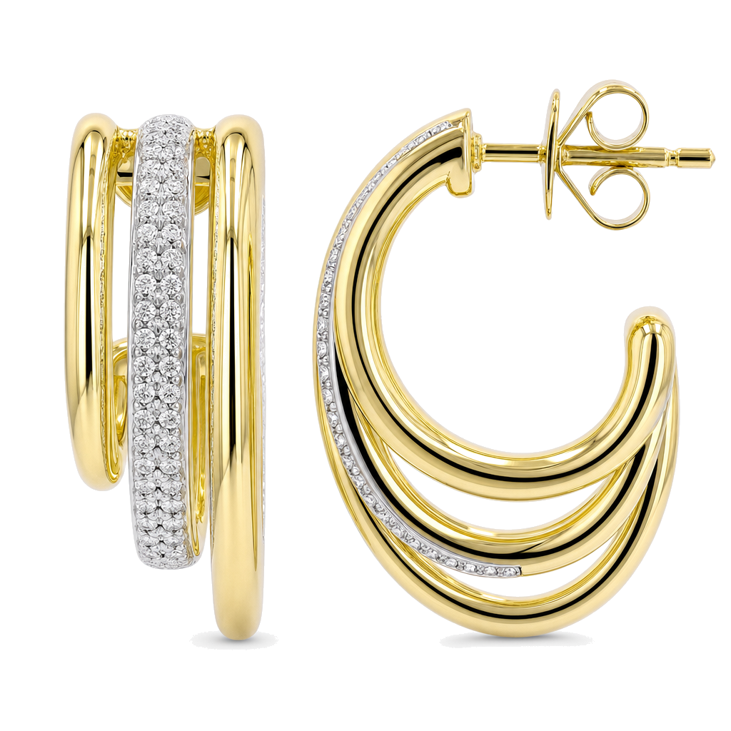 Chunky 3-Row Micro Pave Diamond J-Hoop Earrings