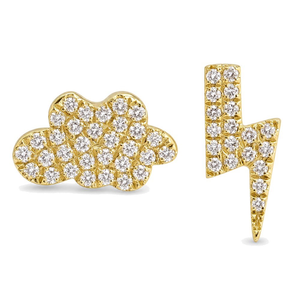 Diamond Pave Bolt + Cloud Mismatch Button Earrings
