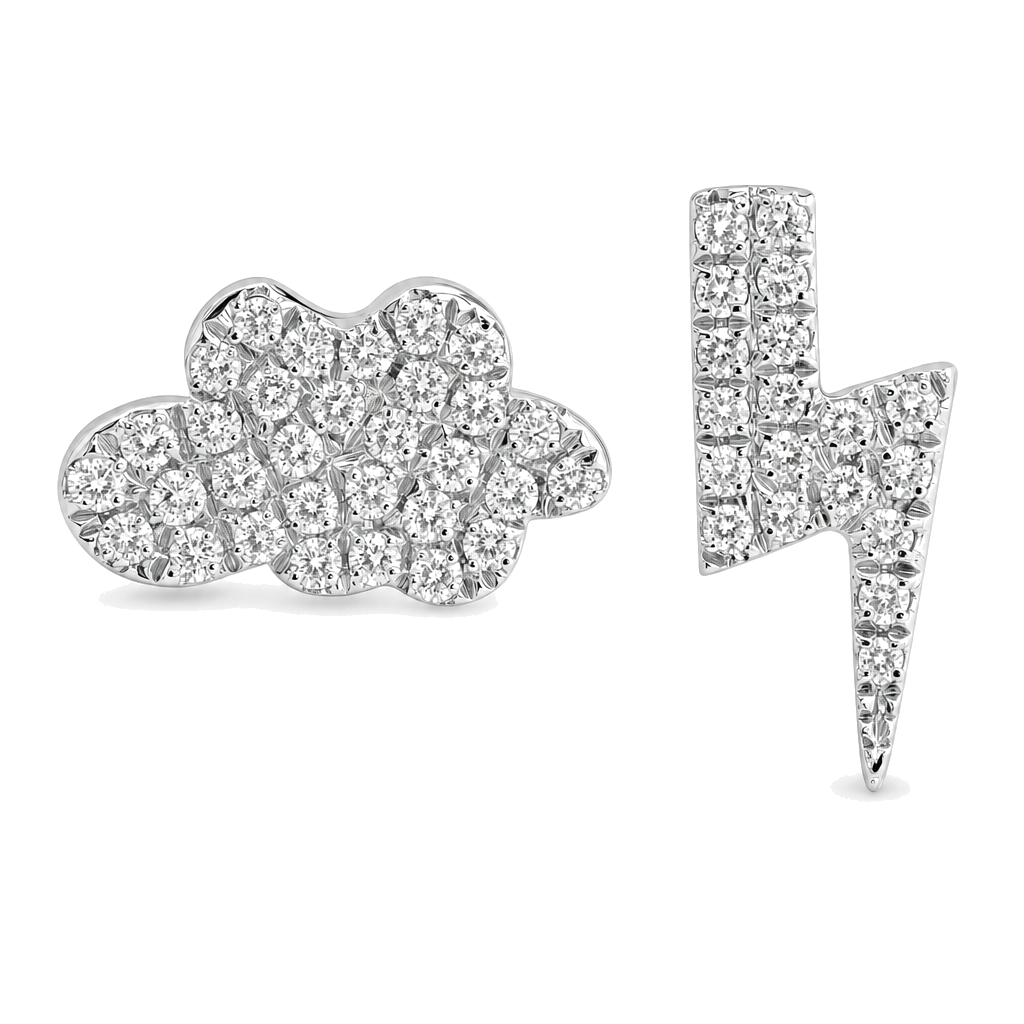 Diamond Pave Bolt + Cloud Mismatch Button Earrings