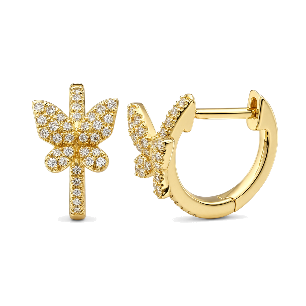 Micro Pave Diamond Butterfly Huggie Earrings, diamond, Izakov Fine Jewelry