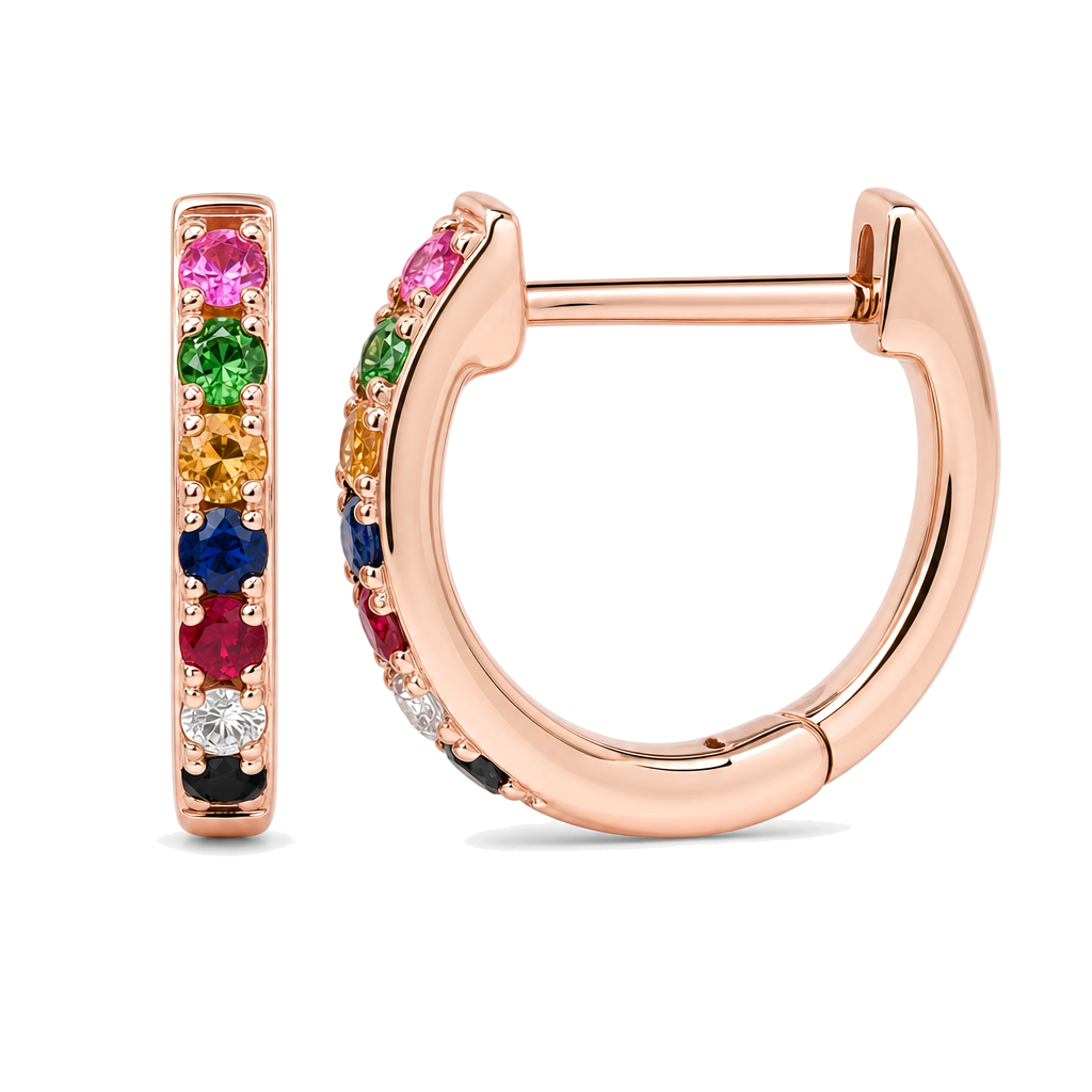 Rainbow Sapphire Diamond Huggies (9mm) worn on hand