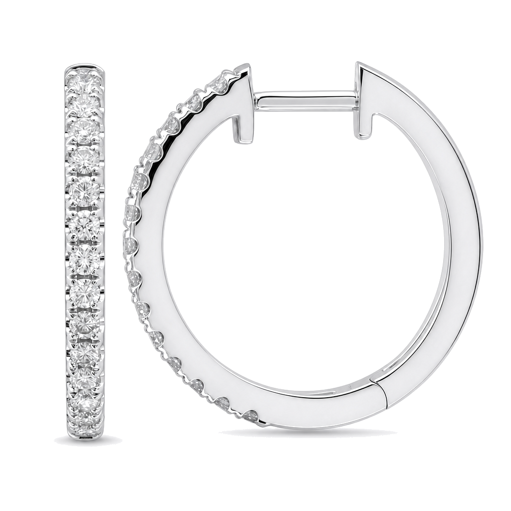 Pave Diamond Hoop Earrings (17mm) close-up, pave