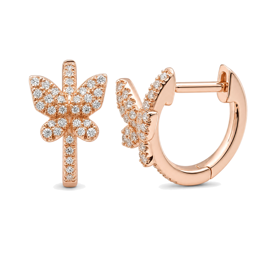 Micro Pave Diamond Butterfly Huggie Earrings close-up, pave