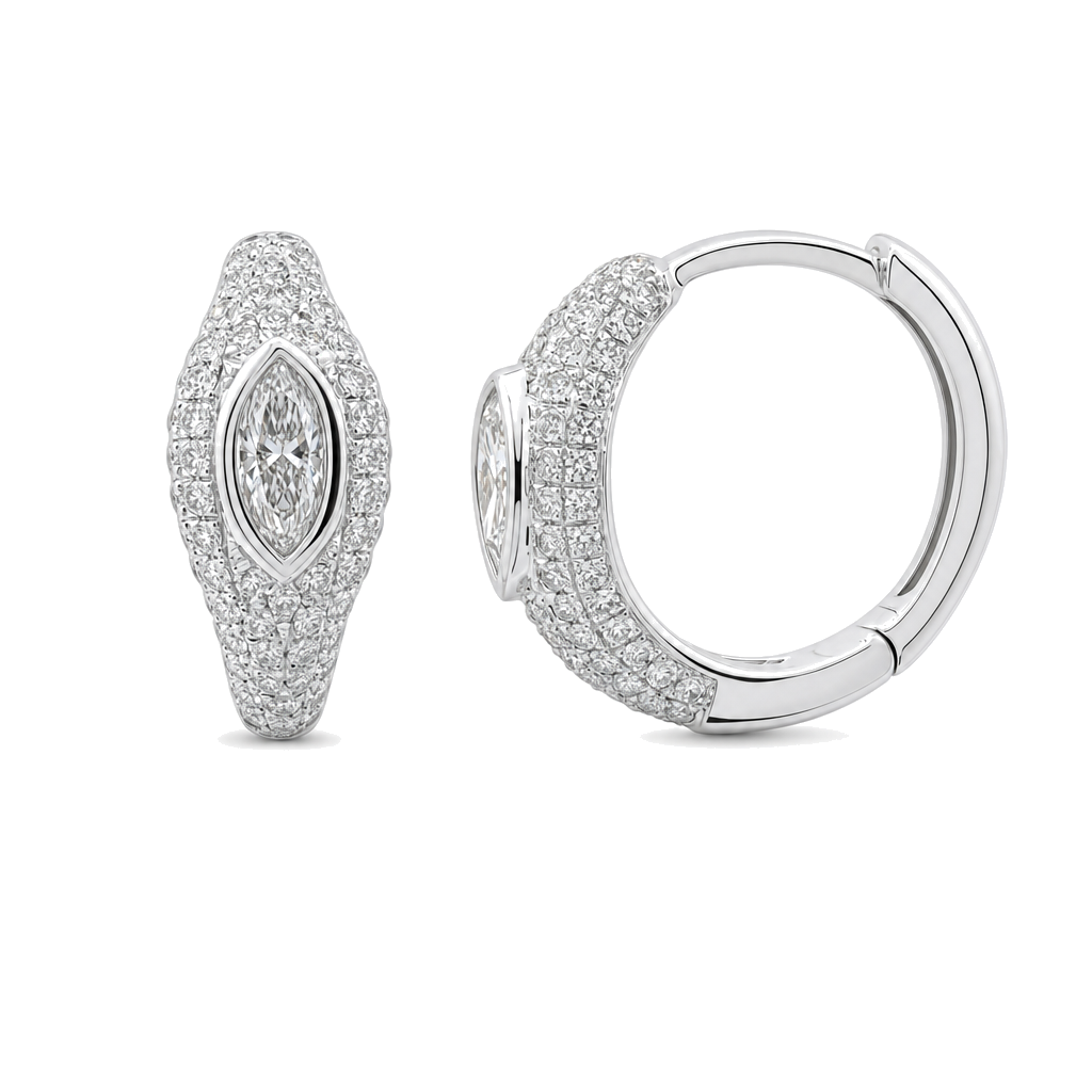 Micro Pave Marquise Diamond Dome Huggies worn on hand