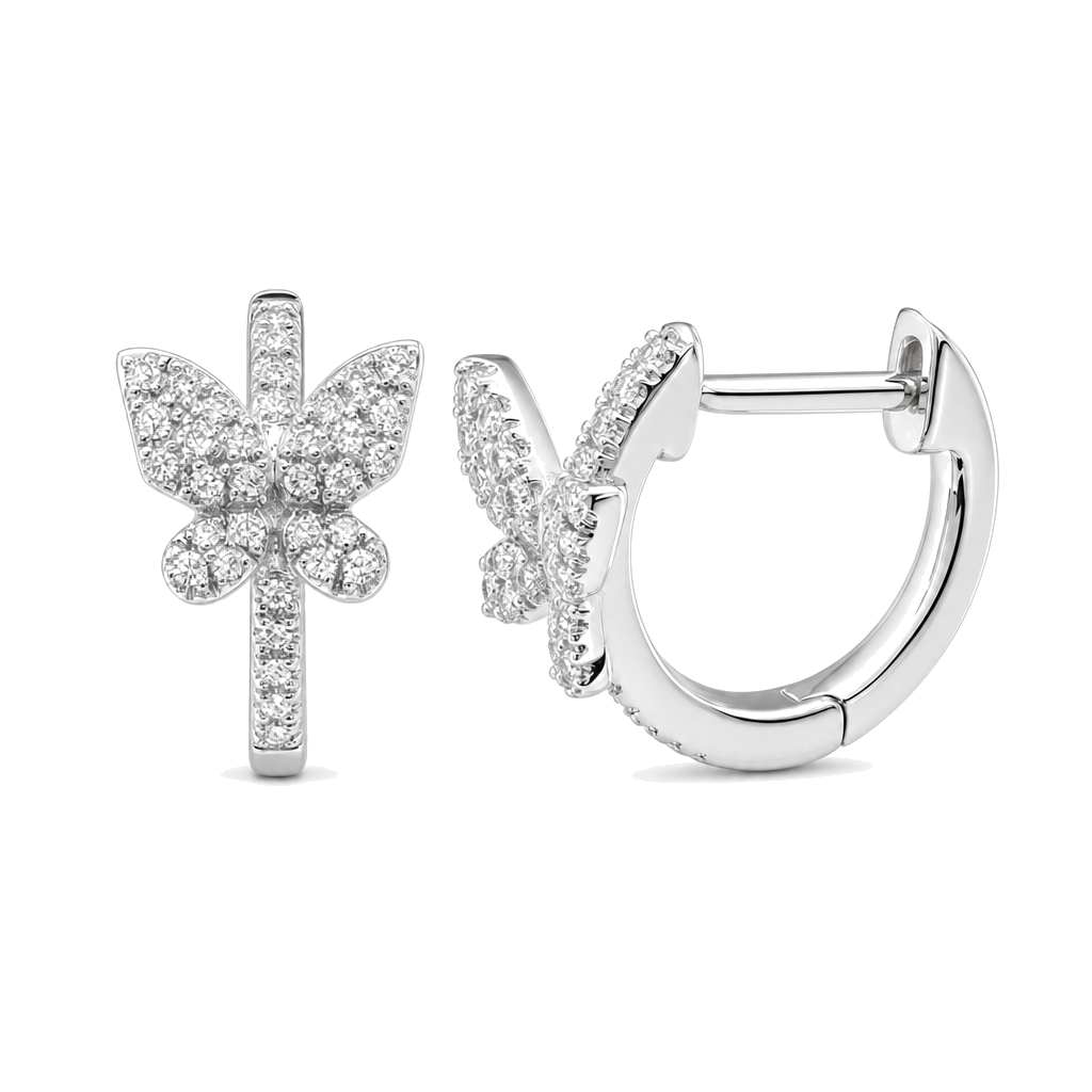 Micro Pave Diamond Butterfly Huggie Earrings worn on hand