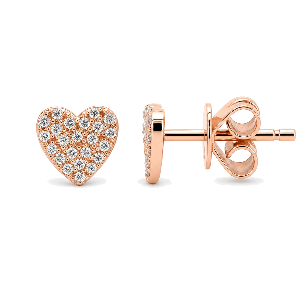 Diamond Micro Pave Heart Button Earrings