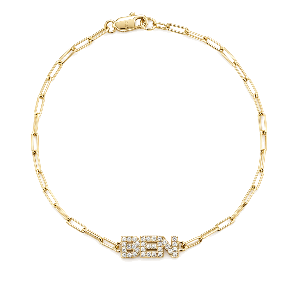 Personalized Block Diamond Nameplate Bracelet