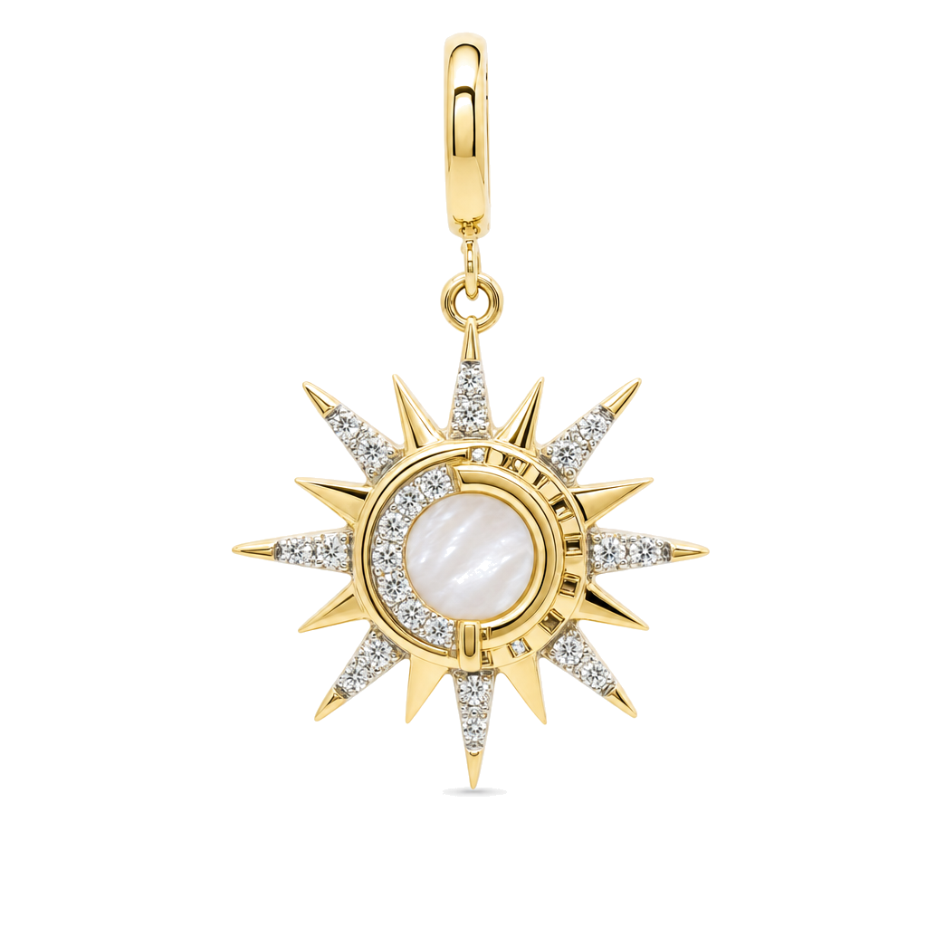 Diamond Sunburst Mother of Pearl Charm, mother of pearl, Izakov Fine Jewelry